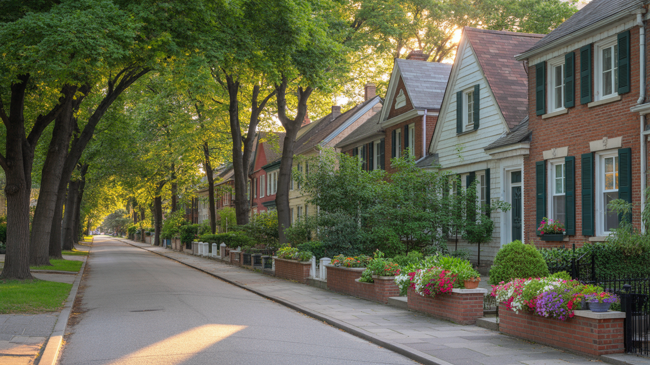Tree-lined residential streets in a Toronto neighbourhood