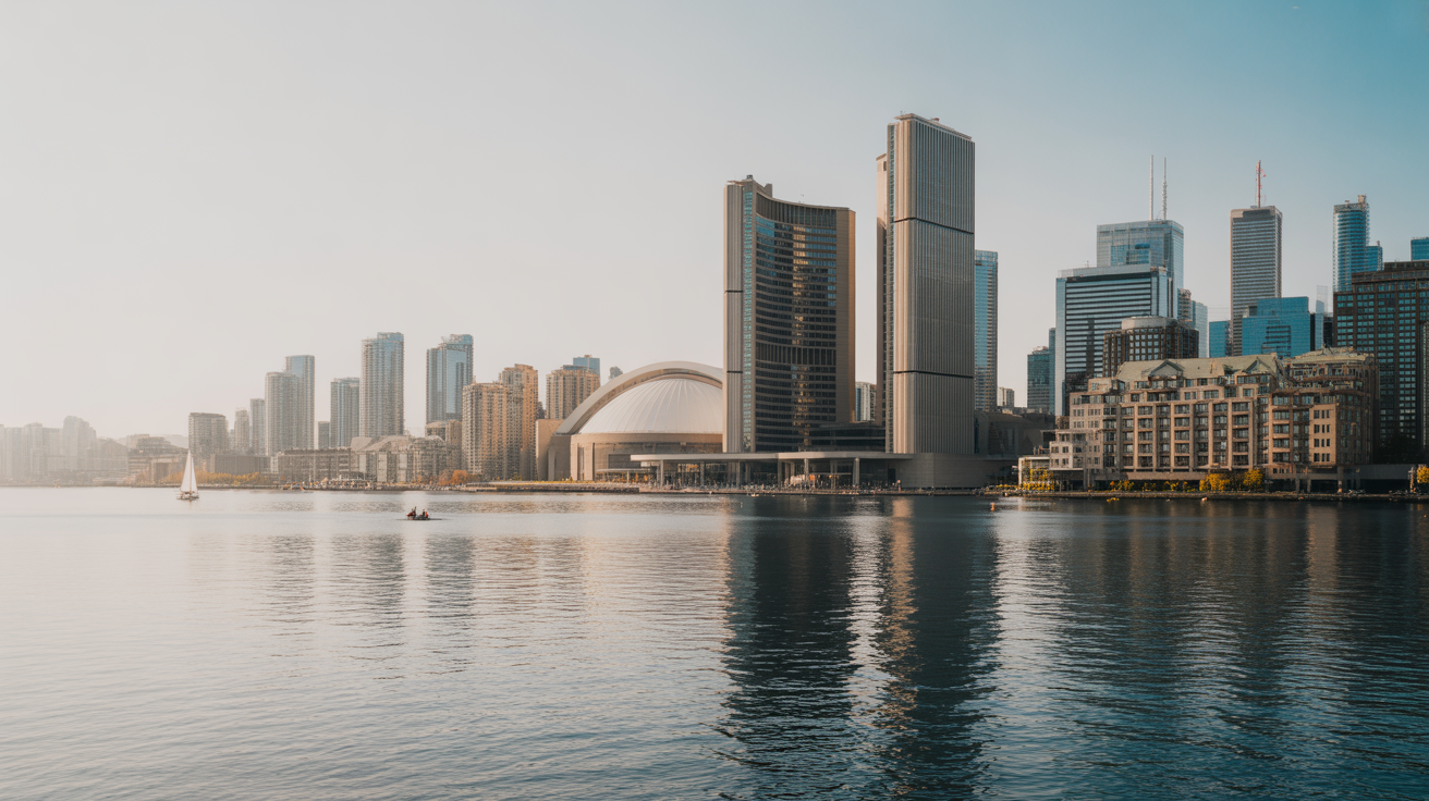 Toronto's harbourfront with the CN Tower on a clear day