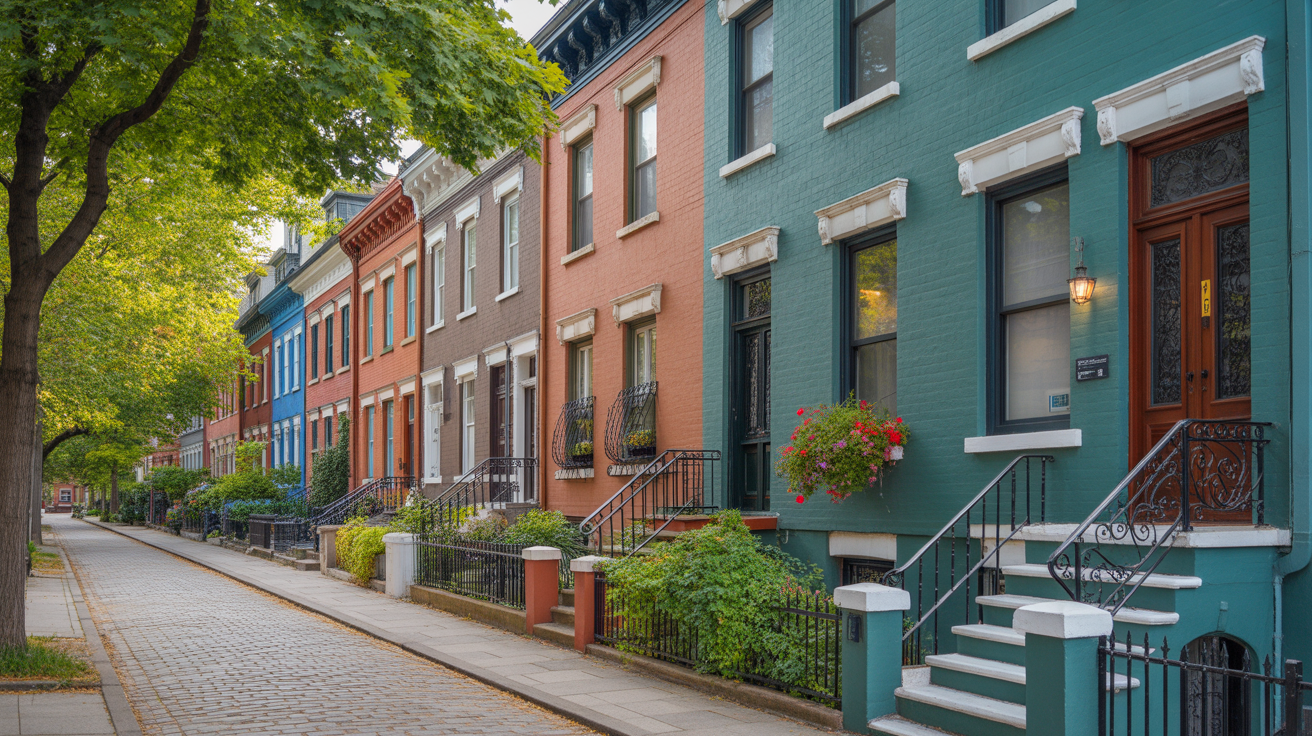 A charming Toronto brick house with a sign out front