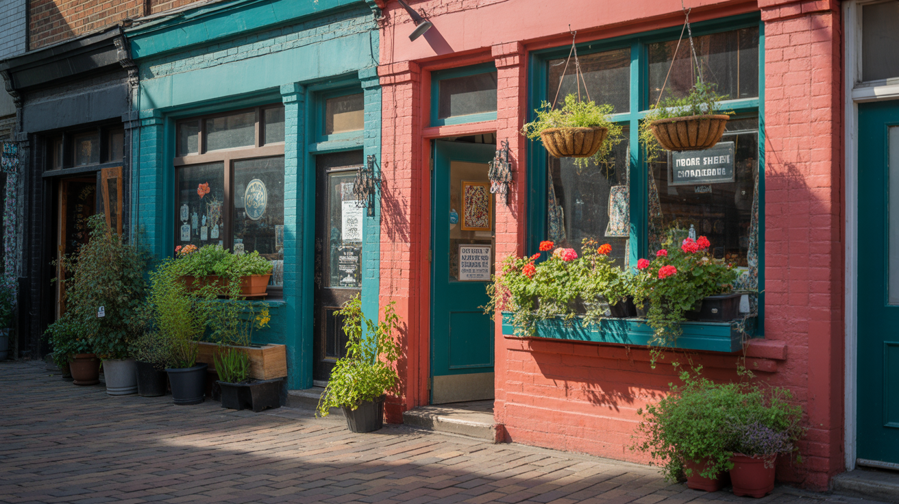 Colourful storefronts in Kensington Market, Toronto