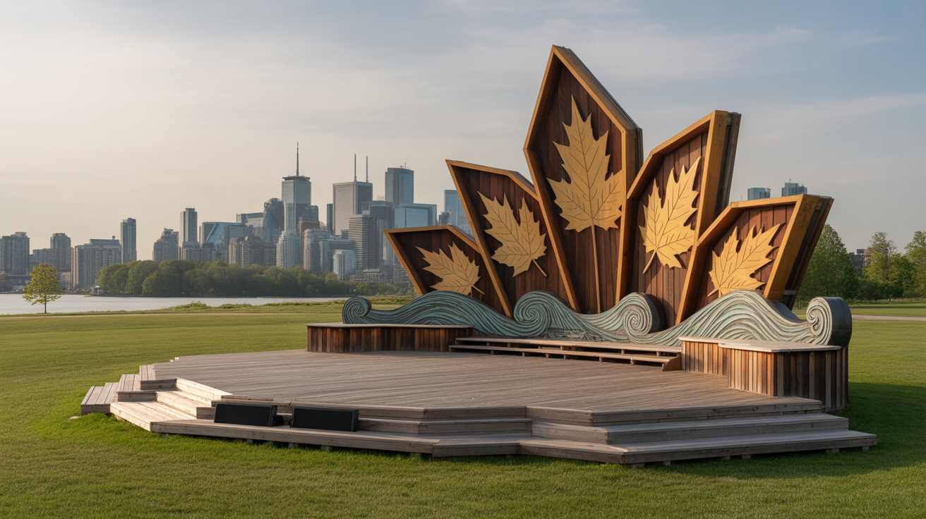 An outdoor stage set up for a Toronto music festival