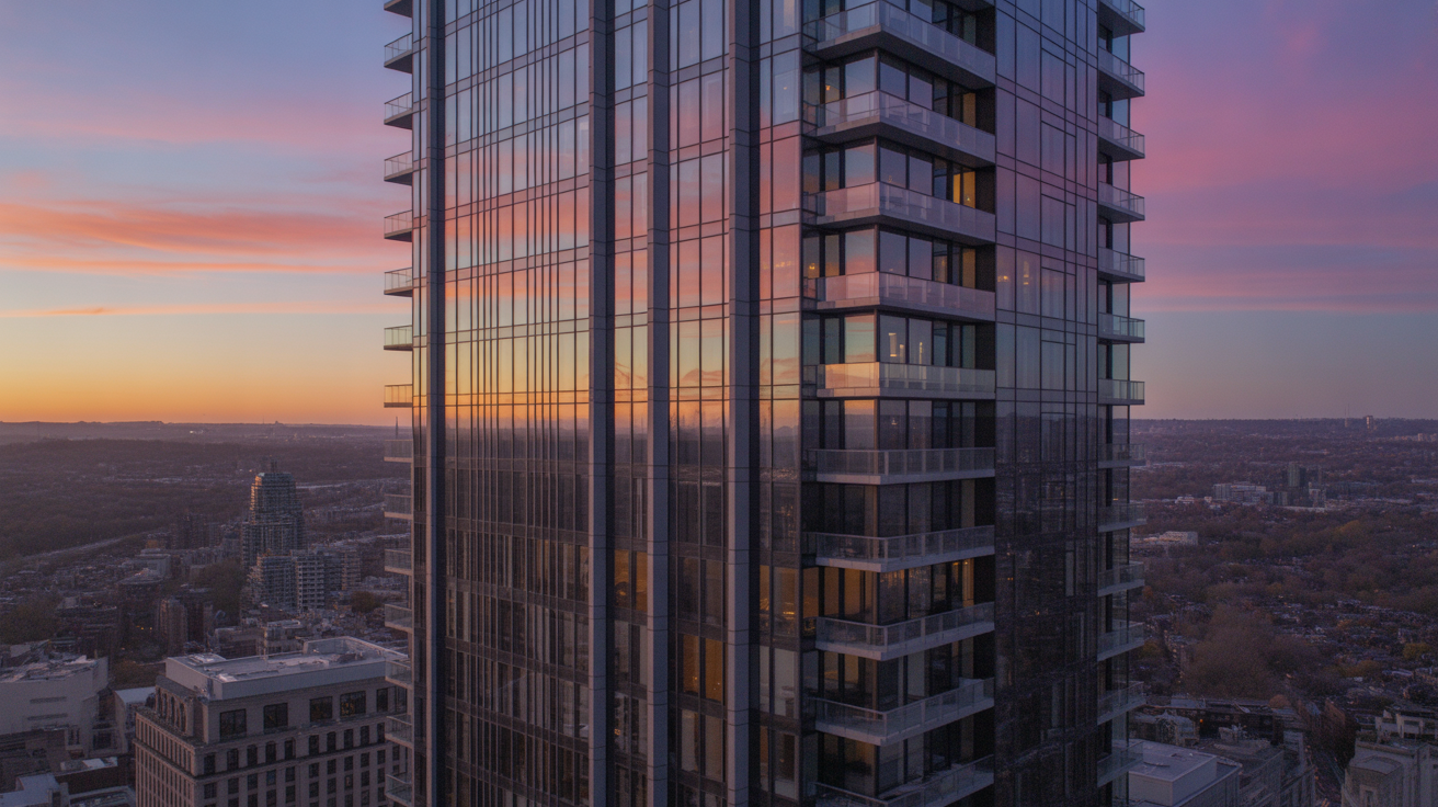 An aerial view of Toronto's high-rise buildings and condos