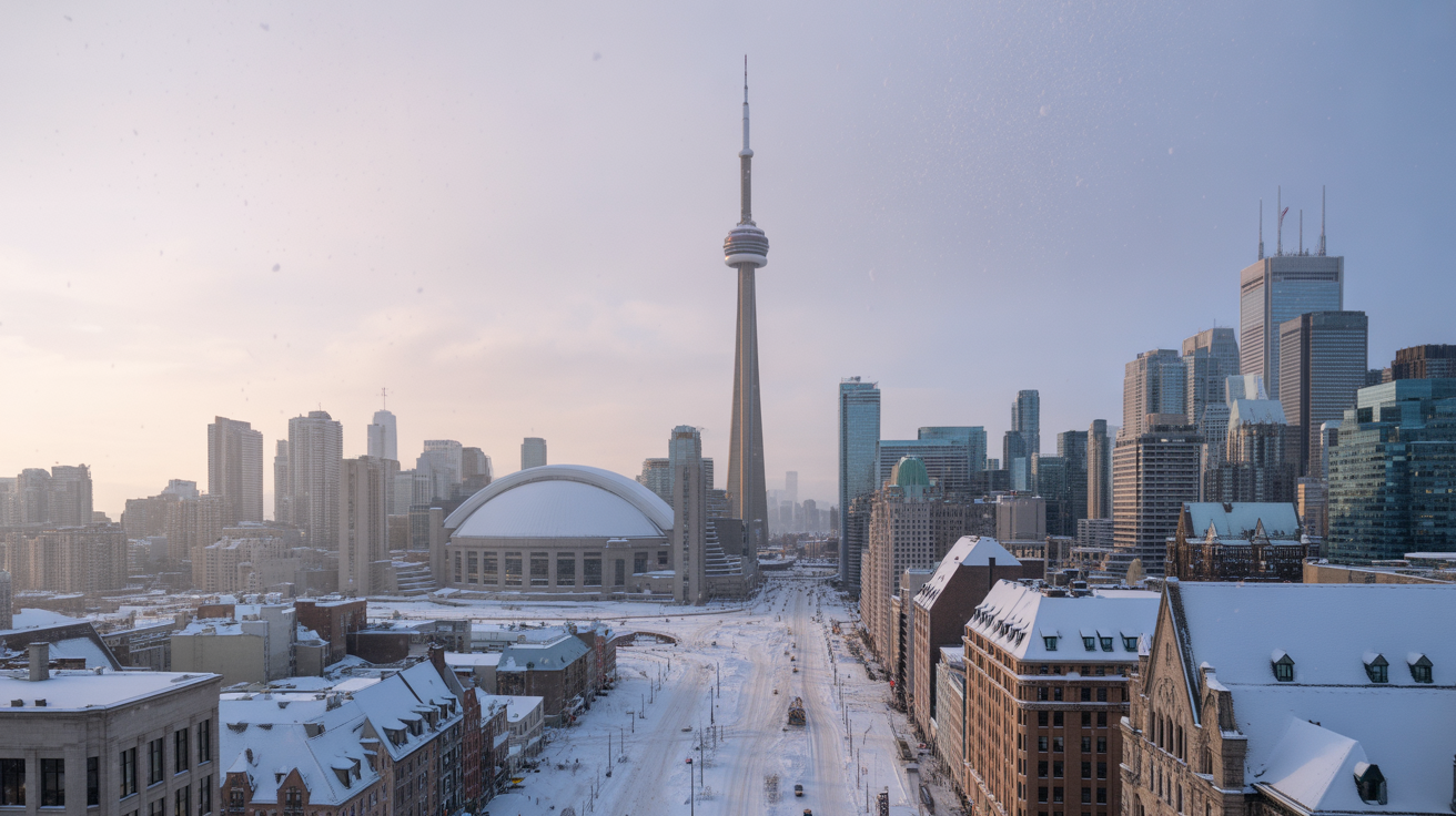 Toronto's downtown core blanketed in winter snow